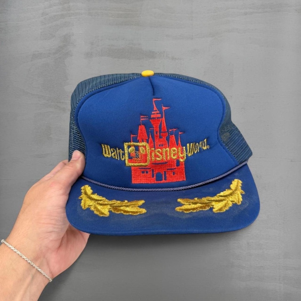 Vintage Disney Trucker Hat Blue Walt Disney World Castle Scrambled Eggs OSFA